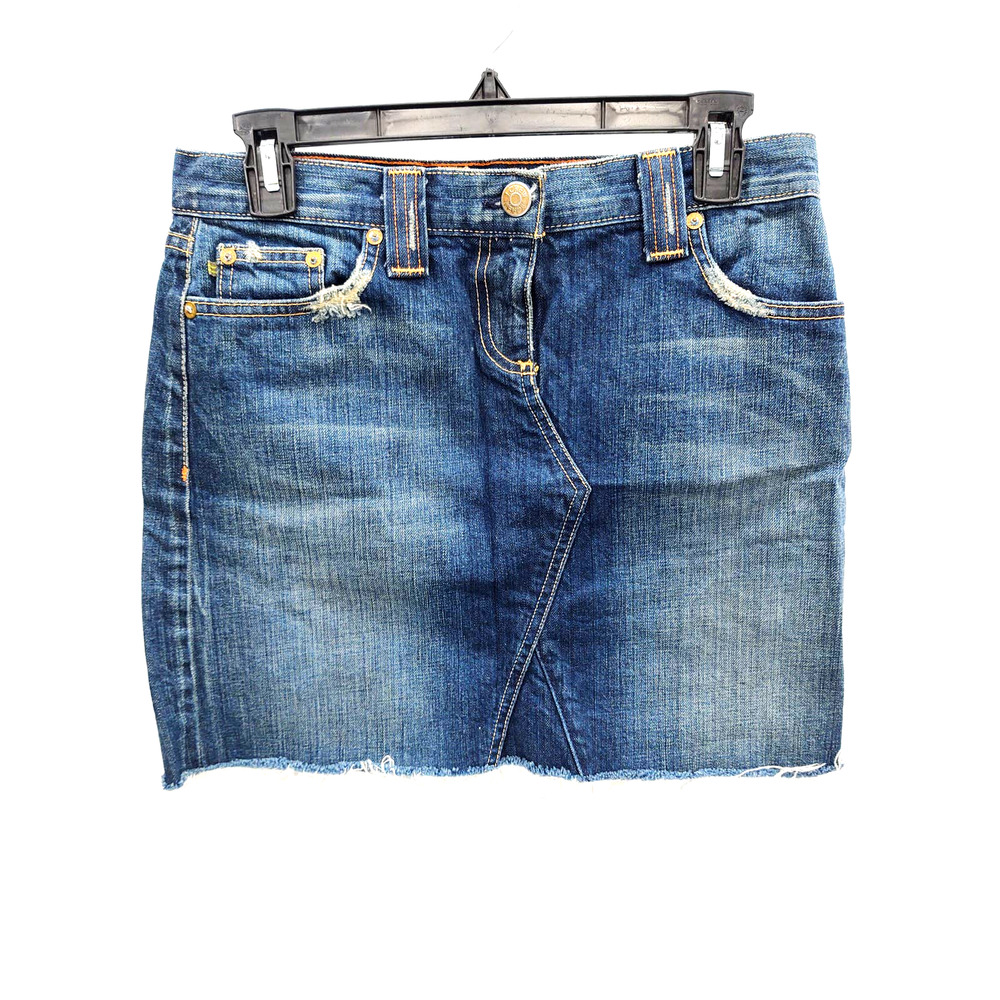 J. Crew medium wash raw hem jeans skirt in size 27